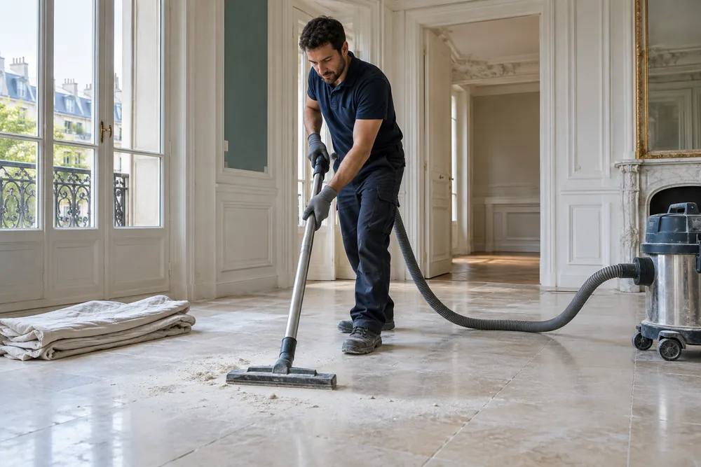 Nettoyage professionnel après travaux dans un appartement — illustration